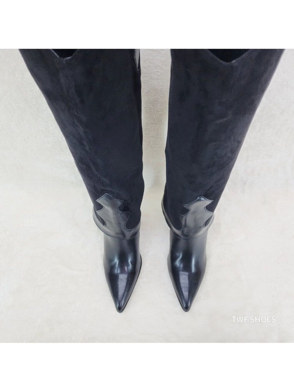 Branded Black Skirted Fold Over Western Knee High Cowgirl Boots